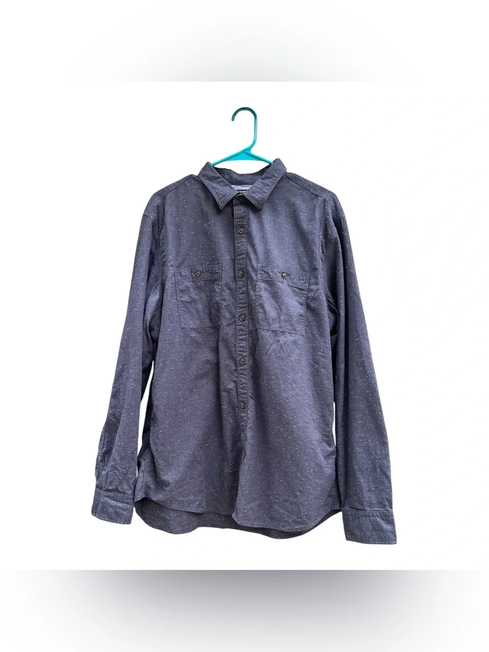 Banana Republic Navy Speckled Long-Sleeve Button-Down Shirt Tailored Slim Fit XL
